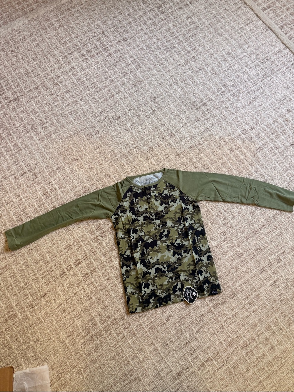 Kids Camo Raglan Long Sleeve Shirt - Olive Green